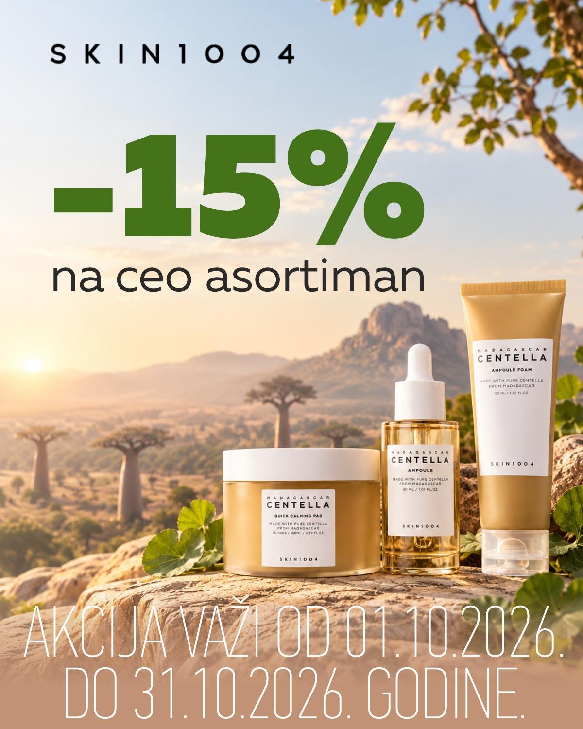 15% popusta na ceo asortiman SKIN1004 proizvoda. 15% popusta na ceo asortiman SKIN1004 proizvoda.